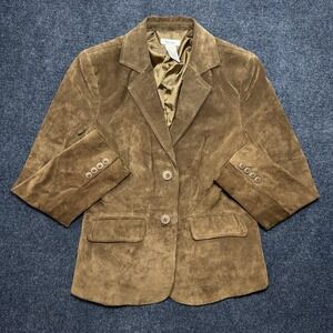 Liz&co. Blazer Womens S Brown Suede Two Button Notch Lapel Lined Tailored Jacket